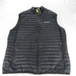 Eddie Bauer Down Vest Mens Large‎ Black Pockets Packable EB700 Travex Full Zip